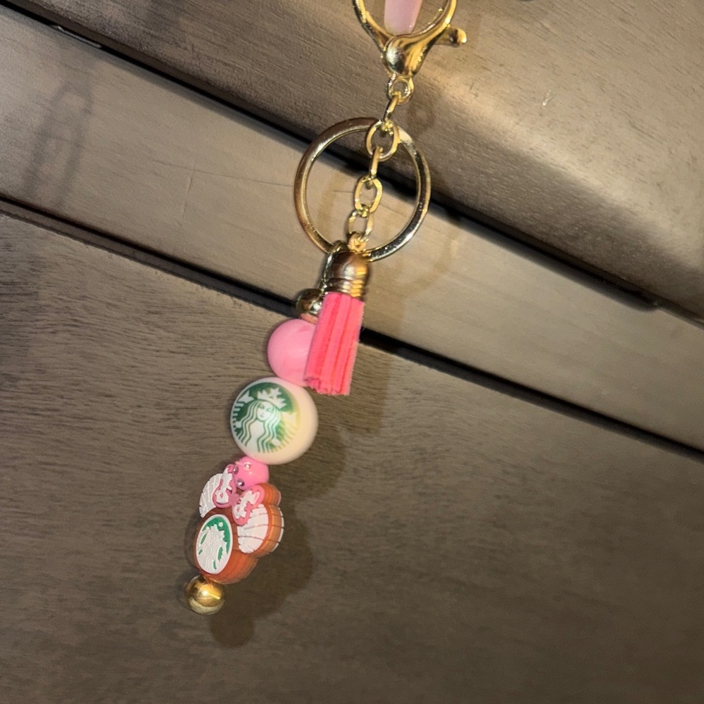 Keychain - Pink & White Beads